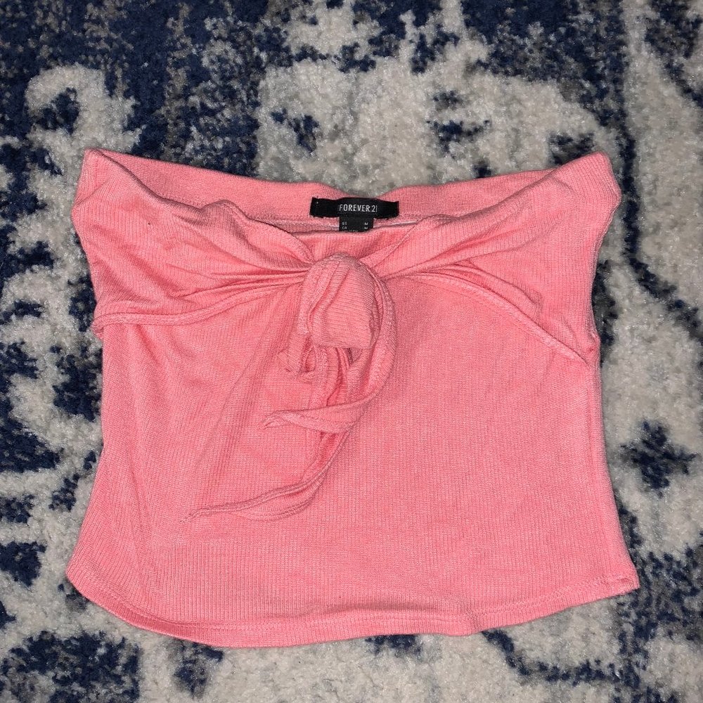 Ribbed Tube Crop Top with Front Bow